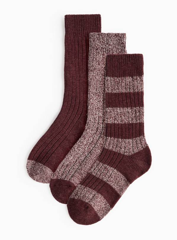 Dark Red Thermal Boot Socks 3 Pack 6-8.5